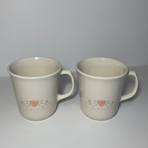 Corning USA (Corelle) Forever Yours Mugs Pointed Handles Corelle Pink Hearts